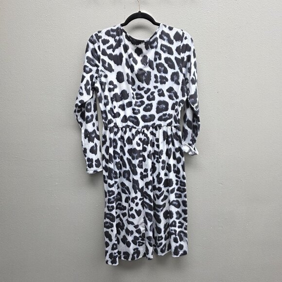 OUGES Dress Womens XL Black White Leopard Print Button Front Pockets Long Sleeve - Picture 5 of 10